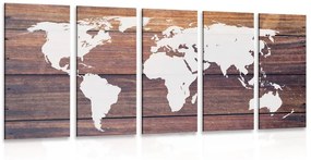 Χάρτης εικόνας 5 μερών του κόσμου με ξύλινο φόντο - 200x100
