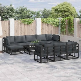 vidaXL Σετ Καναπέ Κήπου με μαξιλάρι 10 pcs Μαύρο Αλουμίνιο
