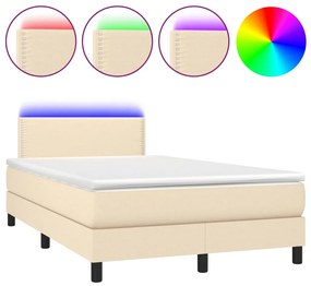 vidaXL Κρεβάτι Boxspring με Στρώμα & LED Κρεμ 120x200 εκ. Υφασμάτινο