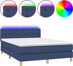 vidaXL Κρεβάτι Boxspring με Στρώμα &amp; LED Μπλε 140x190 εκ. Υφασμάτινο