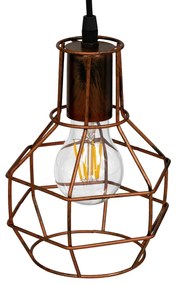 GloboStar® CAGE 00866 Vintage Industrial Κρεμαστό Φωτιστικό Οροφής Μονόφωτο 1 x E27 Καφέ Σκουριά Μεταλλικό Πλέγμα Φ15 x Y22cm