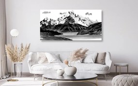Εικόνα ζωγραφισμένο ορεινό τοπίο σε μαύρο & άσπρο - 100x50