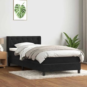 vidaXL Κρεβάτι Boxspring με Στρώμα Μαύρο 80x220 εκ. Βελούδινο