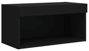 Έπιπλα Τοίχου Τηλεόρασης 8 τεμ LED Μαύρα από Επεξεργασμένο Ξύλο - Μαύρο