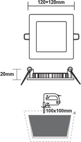 Led slim panel λευκό τετράγωνο χωνευτό 6W 230V θερμό φως 3000k δέσμης 120° 400lm