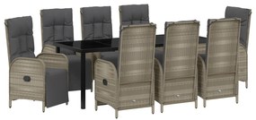 vidaXL Σετ Εξωτερικής Τραπεζαρίας 9 Τεμαχίων με Μαξιλάρια Γκρι Πολυ Ράτα