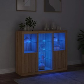 vidaXL Μπουφέδες με Φώτα LED 3 τεμ. Sonoma Δρυς από Επεξεργασμένο Ξύλο