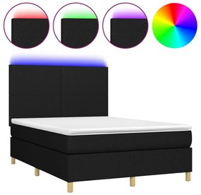 vidaXL Κρεβάτι Boxspring με Στρώμα &amp; LED Μαύρο 140x200 εκ. Υφασμάτινο