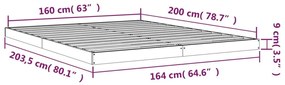 Πλαίσιο Κρεβατιού 160 x 200 εκ. από Μασίφ Ξύλο Πεύκου - Καφέ