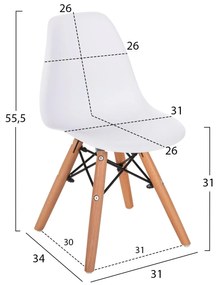 Καρέκλα TWIST KID Παιδική Ξύλινα πόδια Λευκή 30,5x33x59 εκ. 4αδα 30.5x33x59 εκ.