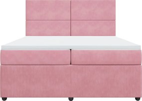 vidaXL Κρεβάτι Boxspring με Στρώμα Ροζ 200x200 εκ. Βελούδινο