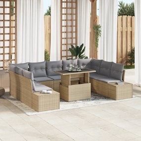 vidaXL Σετ καναπέ κήπου 10 τεμαχίων με μαξιλάρια Μπεζ Πολυ-Ρατάν