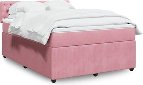 vidaXL Κρεβάτι Boxspring με Στρώμα Ροζ 140x190 εκ. Βελούδινο