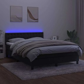 vidaXL Κρεβάτι Boxspring με Στρώμα &amp; LED Μαύρο 140x200 εκ. Βελούδινο
