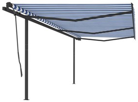 Τέντα Συρόμενη Αυτόματη με Στύλους Μπλε / Λευκό 6 x 3,5 μ.