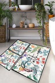 Bathmat Set (3 Pieces) Green In Flower Multicolor