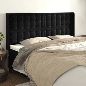 Κεφαλάρι με Πτερύγια Μαύρο 163x16x118/128 εκ. Βελούδινο - Μαύρο