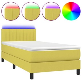 Κρεβάτι Boxspring με Στρώμα &amp; LED Πράσινο 100x200 εκ Υφασμάτινο - Πράσινο