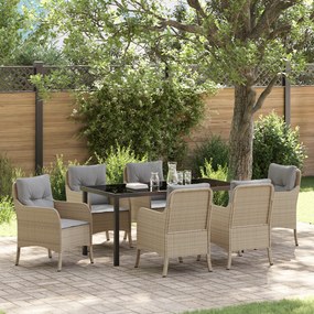 vidaXL Σέτ φαγητού για κήπο με μαξιλάρι 7 pcs Μπεζ Πολυ ράταν