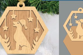 Σετ των 3 Intra απο ξύλο plywood 3mm-4mm πάχος Χριστουγεννιάτικο στολίδι κοπής με λέιζερ σκύλου Δίασταση 8x8 cm INTRAFABR-105774022