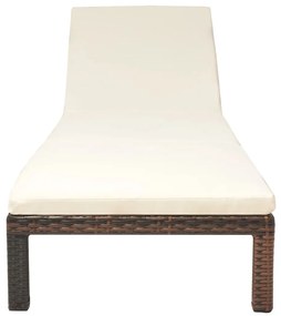 vidaXL Ξαπλώστρα Καφέ από Συνθετικό Ρατάν με Μαξιλάρι