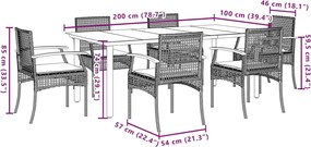 vidaXL Σετ Τραπεζαρίας Κήπου 7 τεμ. Γκρι Συνθ. Ρατάν με Μαξιλάρια