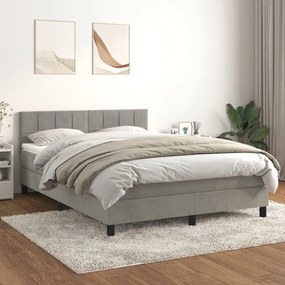 Κρεβάτι Boxspring με Στρώμα Ανοιχτό Γκρι 140x190 εκ. Βελούδινο