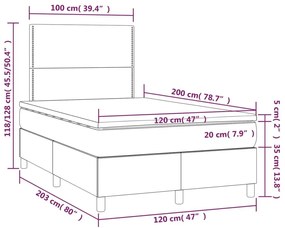 Κρεβάτι Boxspring με Στρώμα &amp; LED Σκ. Γκρι 120x200εκ. Βελούδινο - Γκρι