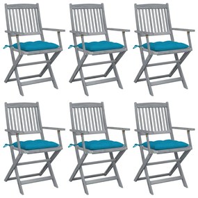 vidaXL Καρέκλες Εξωτ. Χώρου Πτυσσόμενες 6 τεμ Ξύλο Ακακίας & Μαξιλάρια