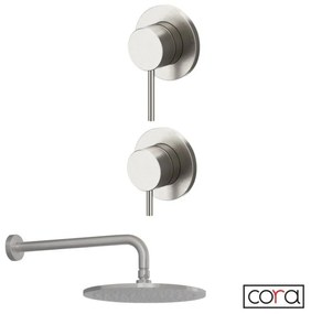 Cora COSMO Μίκτης εντοιχισμού με εκτροπέα 2/3 εξόδων &amp; Ανακλινόμενη κεφαλή Ø25εκ &amp; μπράτσο τοίχου 35εκ Inox 316L Brushed