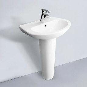 Serel Friendly 6701-6705 Λευκός Πορσελάνινος Νιπτήρας Μπάνιου 55x39 cm Επίτοιχος με Κολώνα Δαπέδου