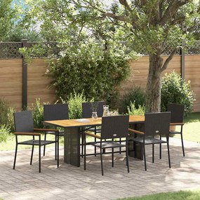 vidaXL Σέτ φαγητού για κήπο 7 pcs Μαύρο, Καφέ 190 x 80 x 75 εκ.