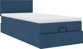 vidaXL Οθωμανικό κρεβάτι με στρώμα &amp; LEDs Μπλε 90x200 cm Ύφασμα