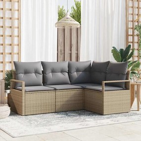 vidaXL Σετ Καναπέ Κήπου 4 pcs Μπεζ Πολυ ράταν