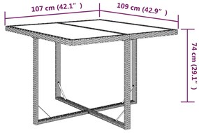 Τραπέζι Κήπου Μπεζ 109 x 107 x 74 εκ. Συνθετικό Ρατάν/Γυαλί - Μπεζ