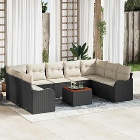 vidaXL Σετ Καναπέ Κήπου 10 pcs Μαύρο και Κρέμα συνθετικό ρατάν