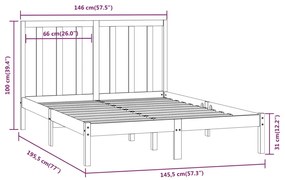 Σκελετός Κρεβατιού Χωρίς Στρώμα 140x190 εκ Μασίφ Ξύλο Πεύκου - Καφέ