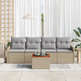 vidaXL Σετ Σαλονιού Κήπου 5 Τεμαχίων με Μαξιλάρες Μπεζ Πολυ Ρατάν Ακακίας