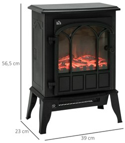HOMCOM Ηλεκτρικό Τζάκι, Φλόγες LED, 1000/2000 W, Ρυθμιζόμενη Θερμοκρασία &amp; Φωτεινότητα, Μέταλλο, 39 x 23 x 56,5 cm