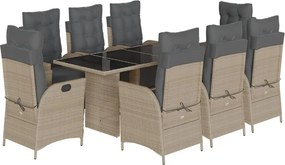 vidaXL Σετ Τραπεζαρίας Κήπου 9 τεμ. Αν. Γκρι Συνθ. Ρατάν με Μαξιλάρια