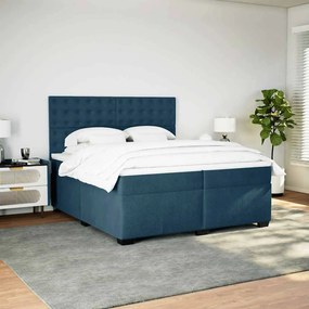 vidaXL Κρεβάτι Boxspring με Στρώμα Μπλε 200x200 εκ. Βελούδινο