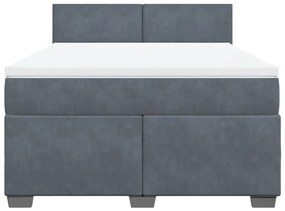 Κρεβάτι Boxspring με Στρώμα Σκούρο Γκρι 140x190 εκ. Βελούδινο - Γκρι