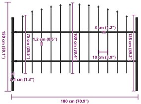vidaXL Κάγκελα Περίφραξης με Λόγχες Μαύρα (0,75-1) x 1,7 μ. Ατσάλινα