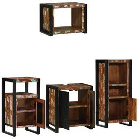 vidaXL Σετ Επίπλων Μπάνιου 4 pcs Πολύχρωμο Στερεό ανακτημένο ξύλο