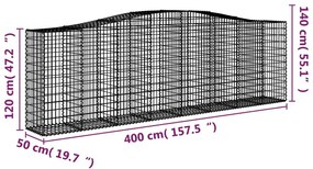 Συρματοκιβώτια Τοξωτά 15 τεμ. 400x50x120/140 εκ. Γαλβαν. Ατσάλι - Ασήμι