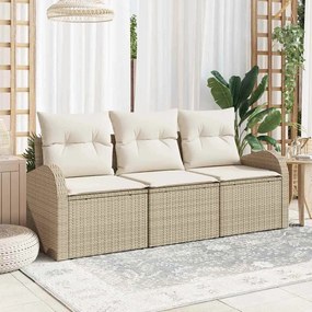 vidaXL Σετ Καναπέ Κήπου με μαξιλάρι 3 pcs Μπεζ Πολυ ράταν