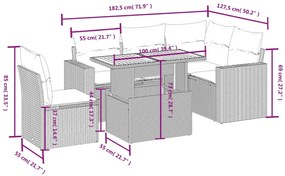 vidaXL Καναπές Κήπου 6 Τεμαχίων Μαύρο από Συνθετικό Ρατάν με Μαξιλάρια