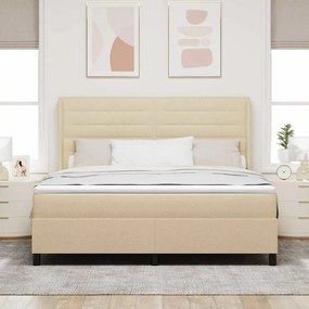 vidaXL LED Κρεβάτι με βάθρο με στρώμα Κρεμ 180 x 200 cm ύφασμα