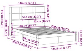 ΚΡΕΒΑΤΙ ΒΙΒΛΙΟΘΗΚΗ ΧΩΡΙΣ ΣΤΡΩΜΑ 140X200 ΕΚ ΜΑΣΙΦ ΞΥΛΟ ΠΕΥΚΟ 3322394