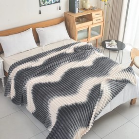 Κουβέρτα Fleece-Δίχρωμο Ριγέ Γκρι σκούρο flc15 - 2.20x2.40